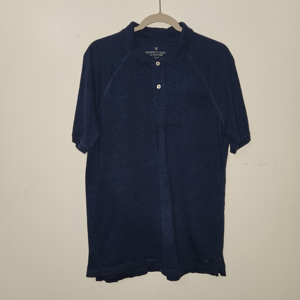 American Eagle Outfitters Mens Shirt Blue Polo Classic Fit Size L Collared AEO